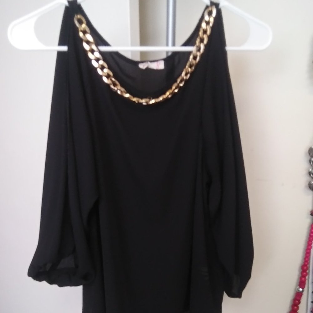 Black Blouse with gold chain (faux)
